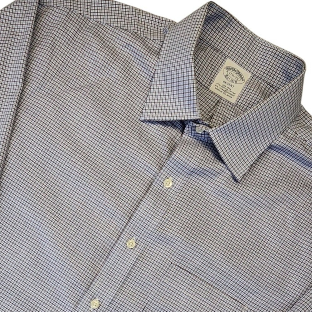 Brooks Brothers Regent Non-Iron Supima Cotton Shirt 17.5-33 Blue Brown Check
